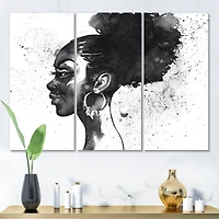 Monochrome Portrait of African American Woman I Canvas Wall Art - 3 Panels