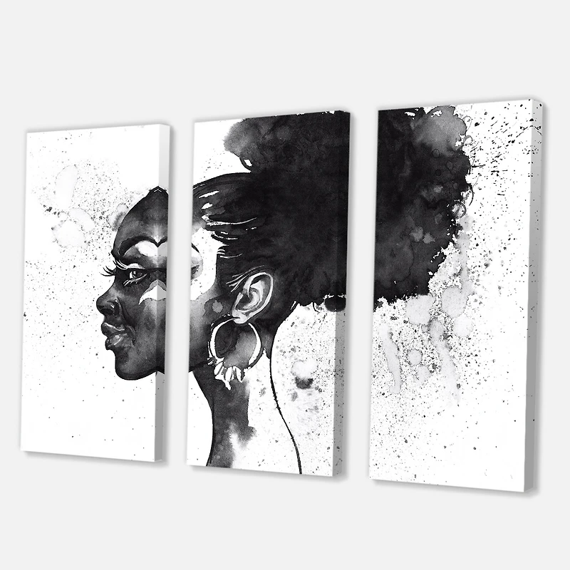 Monochrome Portrait of African American Woman I Canvas Wall Art - 3 Panels