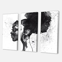 Monochrome Portrait of African American Woman I Canvas Wall Art - 3 Panels
