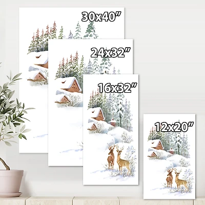 Toile « Winter Cottage with Two Deers »