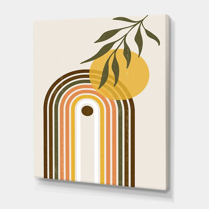 Abstract Yellow Sun with Retro Rainbow  Canvas Wall Art