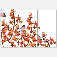 Flock of Bullfinches Birds on Orange Branches Canvas Wall Art - 3 Panels