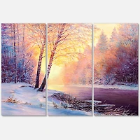 Winter Scenery with Bridge of Meandering River II Canvas Wall Art - 3 Panels