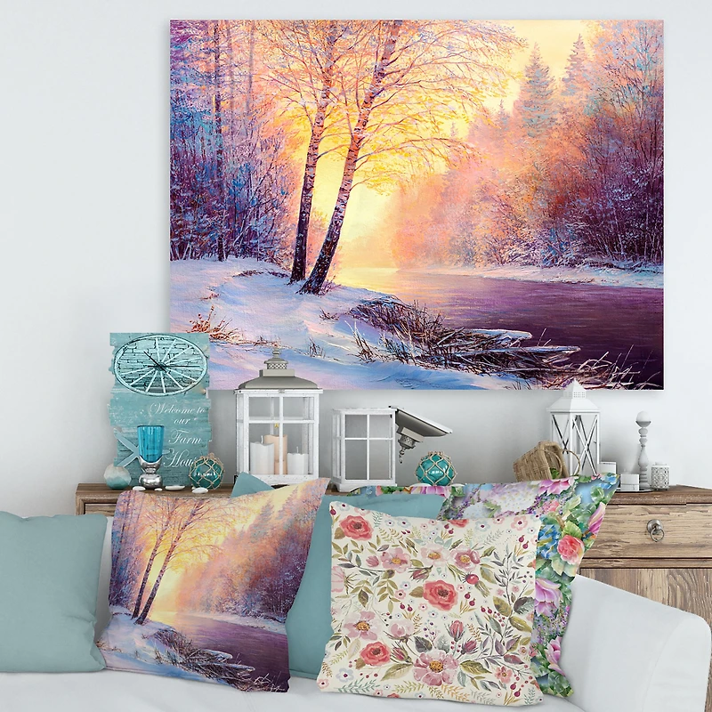 Winter Scenery with Bridge of Meandering River II Wall Art