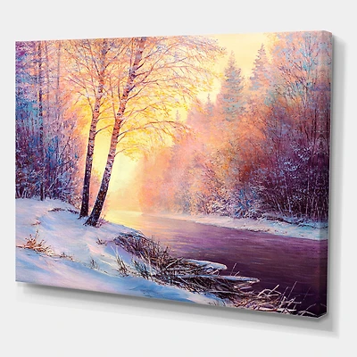 Toile « Winter Scenery with Bridge of Meandering River II »