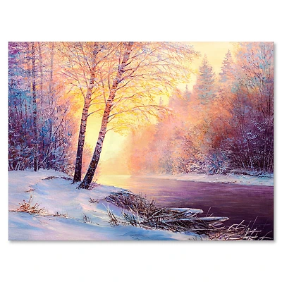 Toile « Winter Scenery with Bridge of Meandering River II »