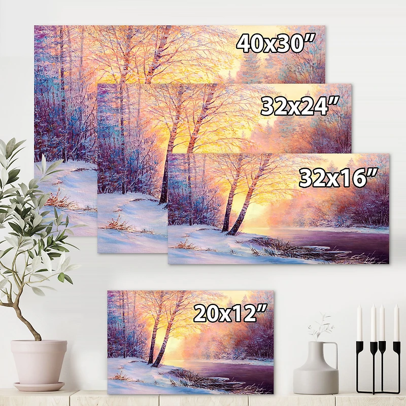 Toile « Winter Scenery with Bridge of Meandering River II »