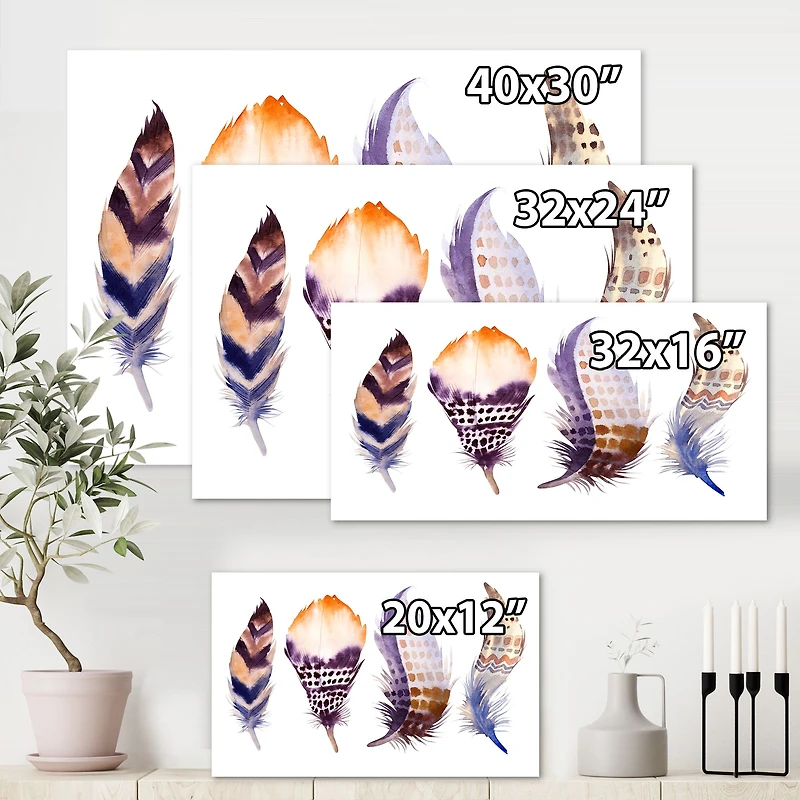 Purple Boho Feathers  Wall Art