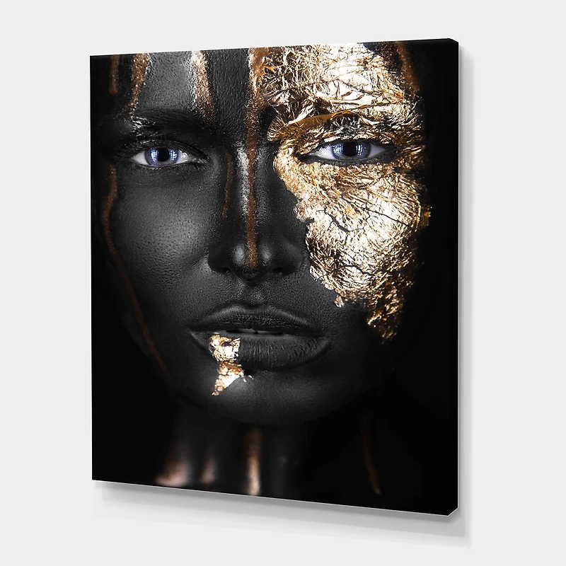 Portrait of A Afro American Girl with Gold Makeup  Wall Art