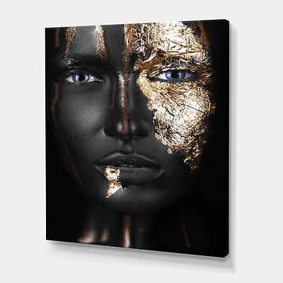 Portrait of A Afro American Girl with Gold Makeup  Wall Art