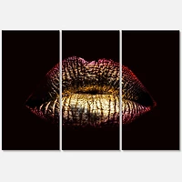 Sexy Golden Metallized Female Lips IV Canvas Wall Art - 3 panels