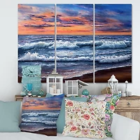 Sunset Over The Blue Ocean II Canvas Wall Art - 3 Panneaux