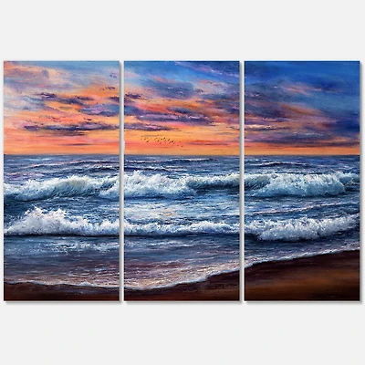 Sunset Over The Blue Ocean II Canvas Wall Art - 3 Panneaux