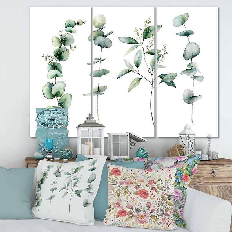 Green Eucalyptus Branches I Canvas Wall Art Print