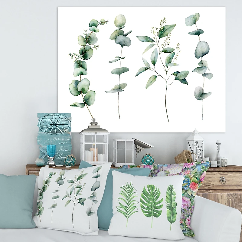 Green Eucalyptus Branches I Canvas Wall Art Print