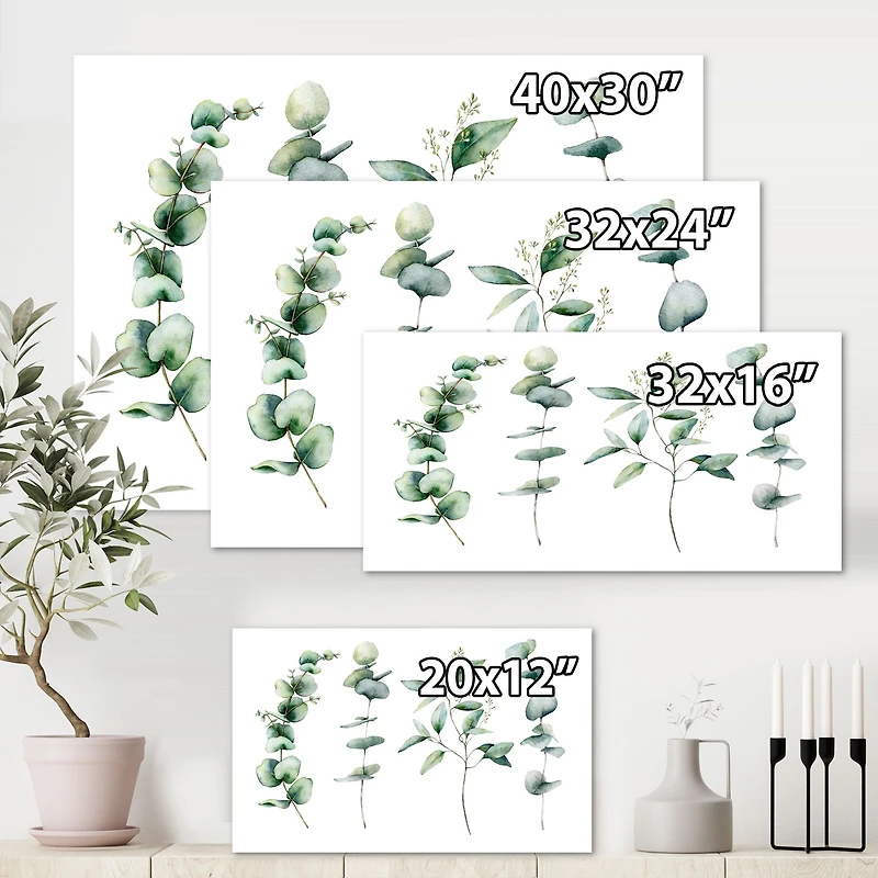 Green Eucalyptus Branches I Canvas Wall Art Print