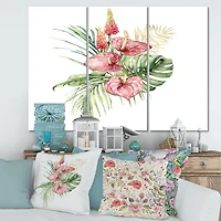 Tropical Bouquet with Lupine Plumeria Palm Leaves Canvas Wall Art Print Panels
