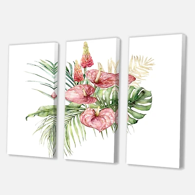 Tropical Bouquet with Lupine Plumeria Palm Leaves Canvas Wall Art Print Panels