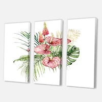 Tropical Bouquet with Lupine Plumeria Palm Leaves Canvas Wall Art Print Panels
