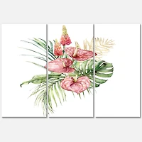 Tropical Bouquet with Lupine Plumeria Palm Leaves Canvas Wall Art Print Panels