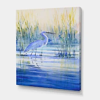 Blue Heron on The Lake Shore At Sunset  Canvas Wall Art Print