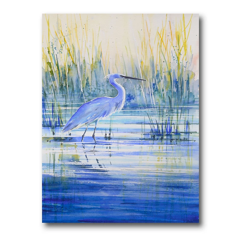Blue Heron on The Lake Shore At Sunset Canvas Wall Art Print