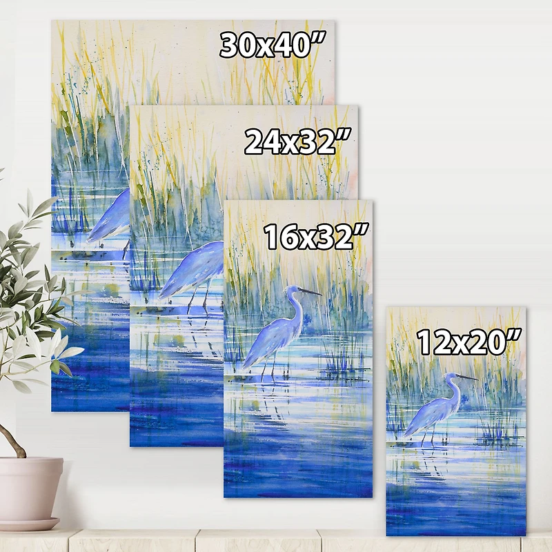 Blue Heron on The Lake Shore At Sunset Canvas Wall Art Print