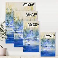 Blue Heron on The Lake Shore At Sunset  Canvas Wall Art Print