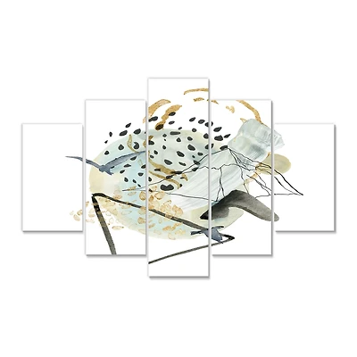 Gouache of Abstract Landscape with Mountain Bird Canvas Wall Art Print Panels