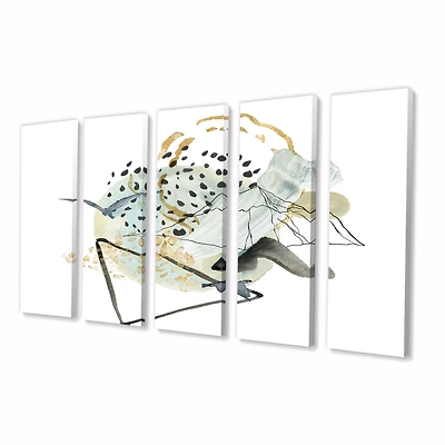 Gouache of Abstract Landscape with Mountain Bird Canvas Wall Art Print Panels