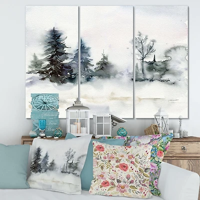 Toile imprimée « Christmas Minimalistic Forest Landscape and Snow