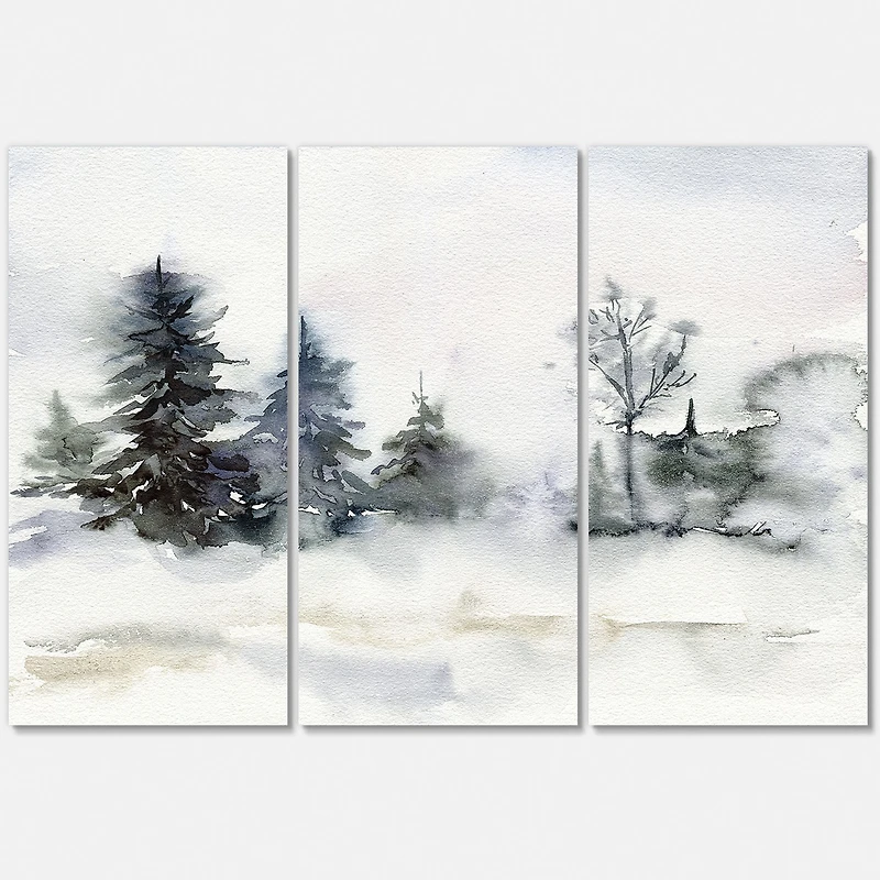 Christmas Minimalistic Forest Landscape and Snow Canvas Wall Art