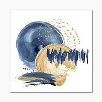 Dark Blue & Gold Abstract Circle Ocean Texture  Wall Art