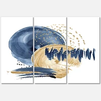 Dark Blue & Gold Abstract Circle Ocean Texture Canvas Wall Art Print Panels