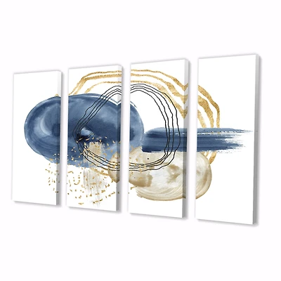 Abstract Dark Blue Gold & Black Underwater Life Canvas Wall Art Print