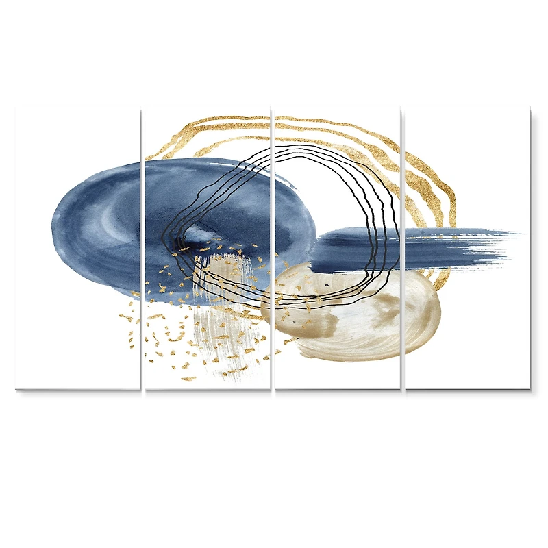 Abstract Dark Blue Gold & Black Underwater Life Canvas Wall Art Print