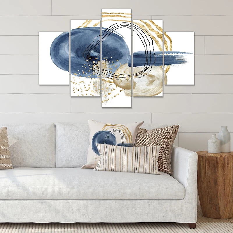 Abstract Dark Blue Gold & Black Underwater Life Canvas Wall Art Print