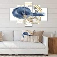 Abstract Dark Blue Gold & Black Underwater Life Canvas Wall Art Print