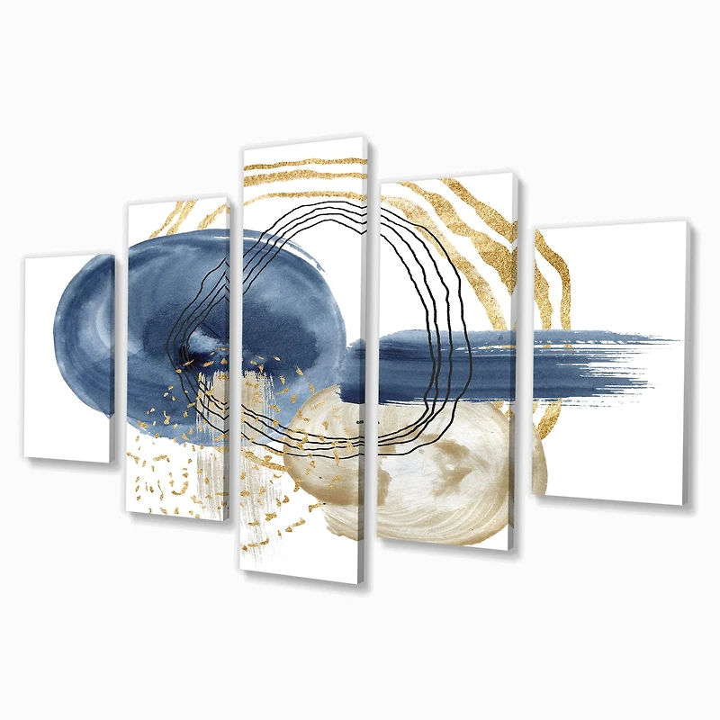 Abstract Dark Blue Gold & Black Underwater Life Canvas Wall Art Print