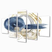 Abstract Dark Blue Gold & Black Underwater Life Canvas Wall Art Print