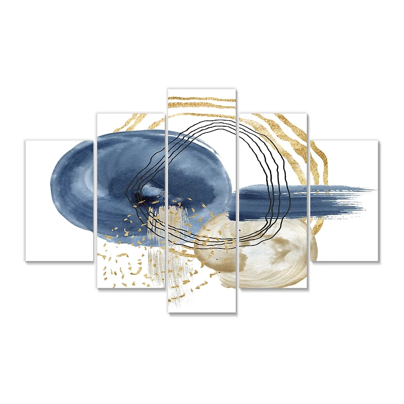 Abstract Dark Blue Gold & Black Underwater Life Canvas Wall Art Print