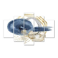 Abstract Dark Blue Gold & Black Underwater Life Canvas Wall Art Print