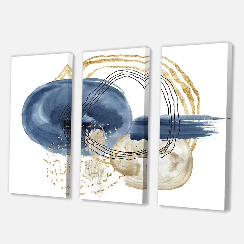 Abstract Dark Blue Gold & Black Underwater Life Canvas Wall Art Print panels