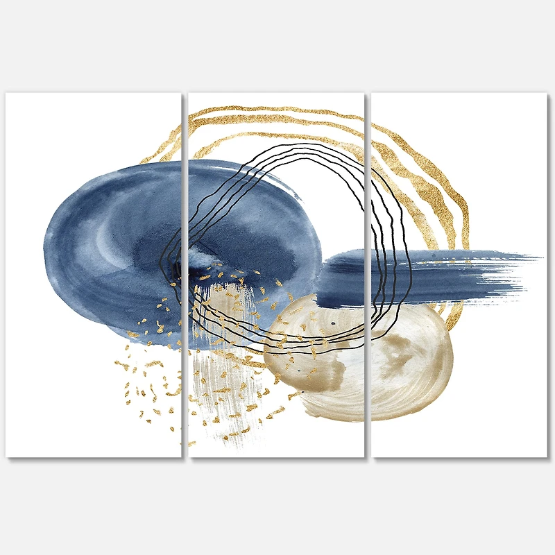 Abstract Dark Blue Gold & Black Underwater Life Canvas Wall Art Print