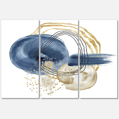 Abstract Dark Blue Gold & Black Underwater Life Canvas Wall Art Print