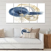 Abstract Dark Blue Gold & Black Underwater Life Canvas Wall Art Print