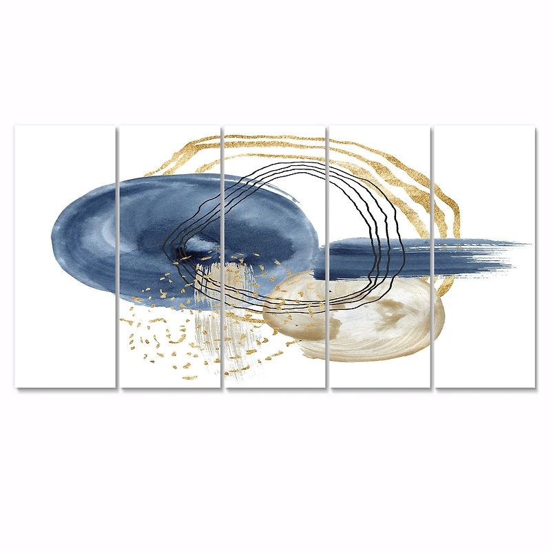 Abstract Dark Blue Gold & Black Underwater Life Canvas Wall Art Print