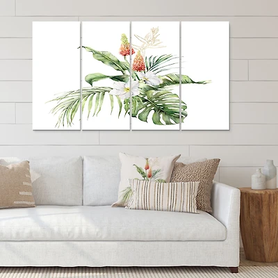 Tropical Bouquet with Lupine Plumeria Palm Leaves Canvas Wall Art Print Panels