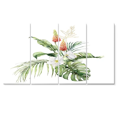 Tropical Bouquet with Lupine Plumeria Palm Leaves Canvas Wall Art Print Panels