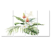 Tropical Bouquet with Lupine Plumeria Palm Leaves Canvas Wall Art Print Panels